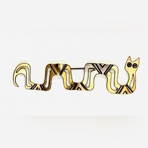 Metal Signed JB Gold Tone Geometric Snake Brooch Pin 3” X 1”
